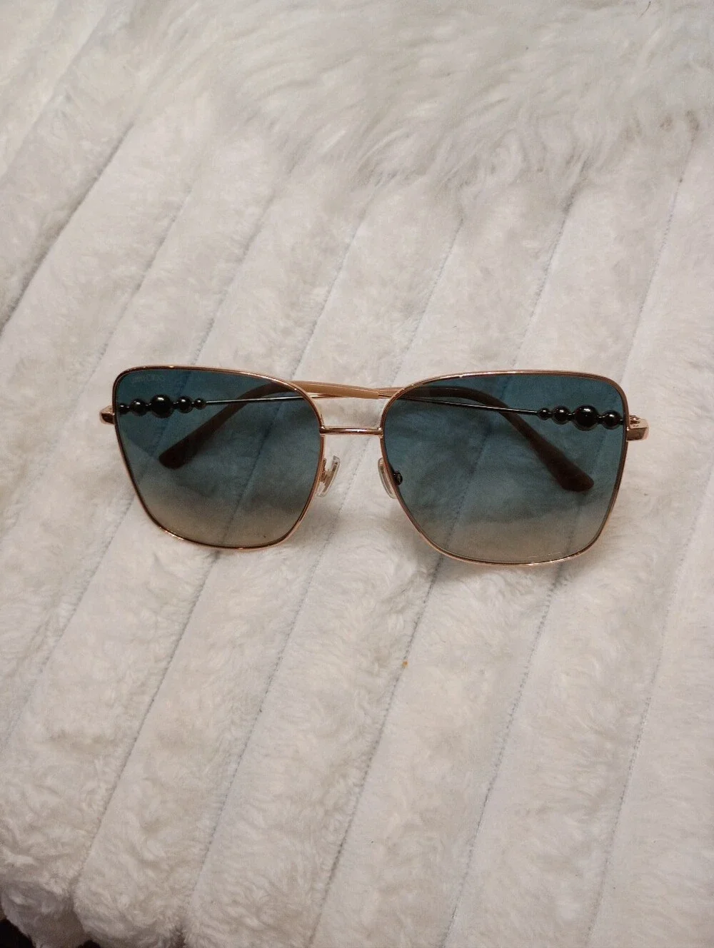Jimmy Choo Hester Gold Frame Sunglasses with Blue Gradient Lenses & JC Hard Case